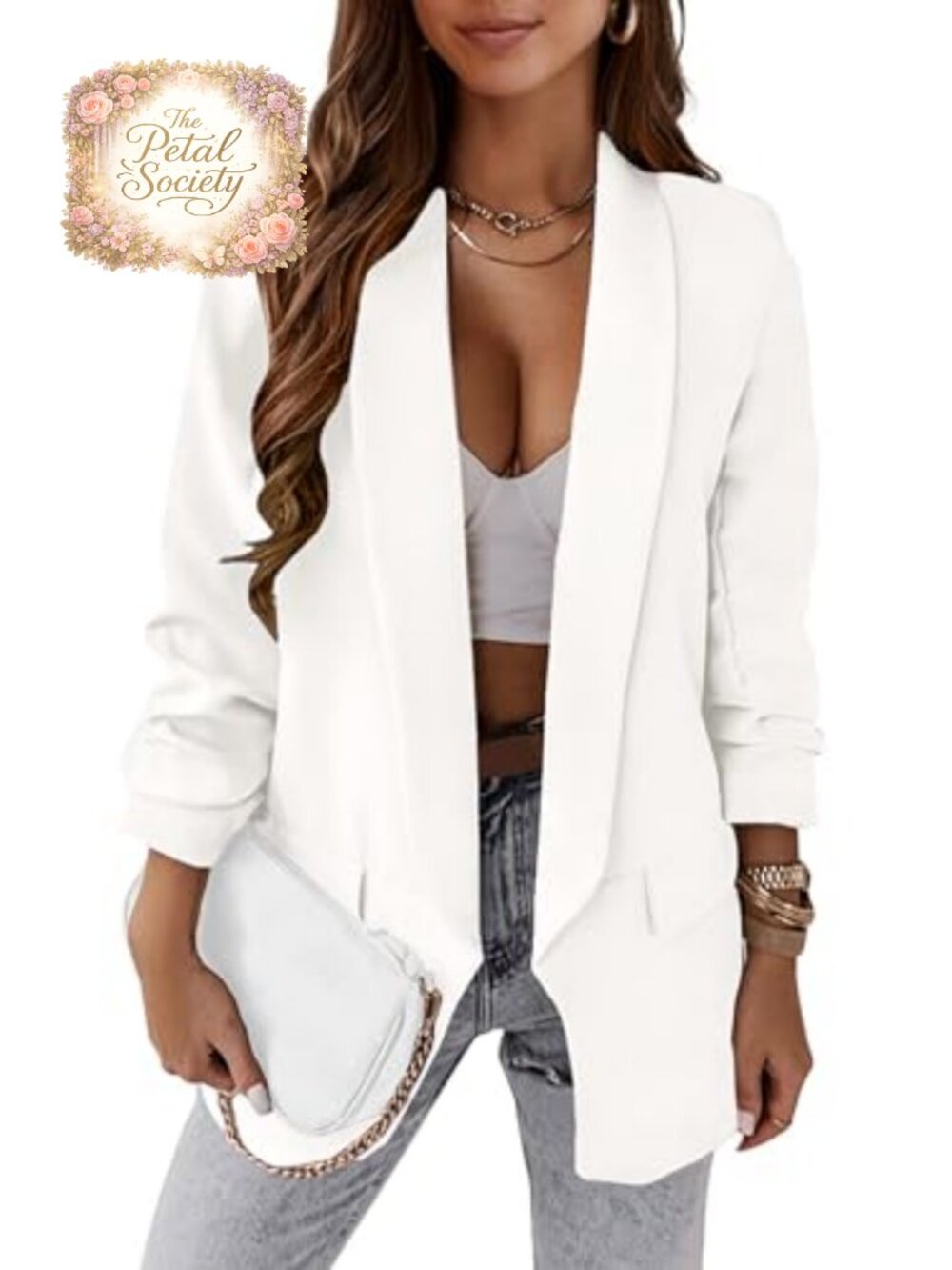 Oversized Open Front Blazer Lightweight Business Casual Shawl Collar